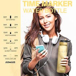 AOMAIS 36oz Motivational Water Bottle with Time Marker & Straw 360° Leak-Proof